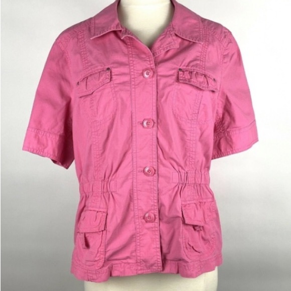 Chicos Hyper Pink Ricki Utility Button Down Short Sleeve Jacket - Picture 3 of 14